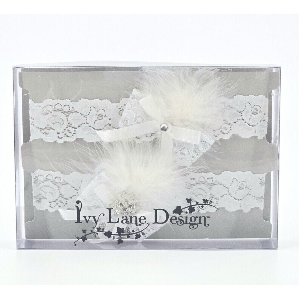 Ivy lane design Vintage Feather Brooch Bridal Wedding Garter Set Small White New - Picture 2 of 8